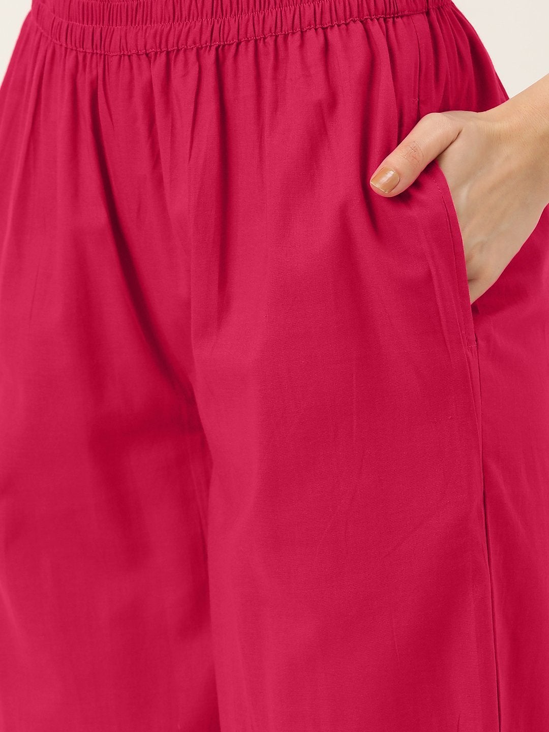 Women's Magenta Floral Kurta With Pants & Magenta Crinkled Du