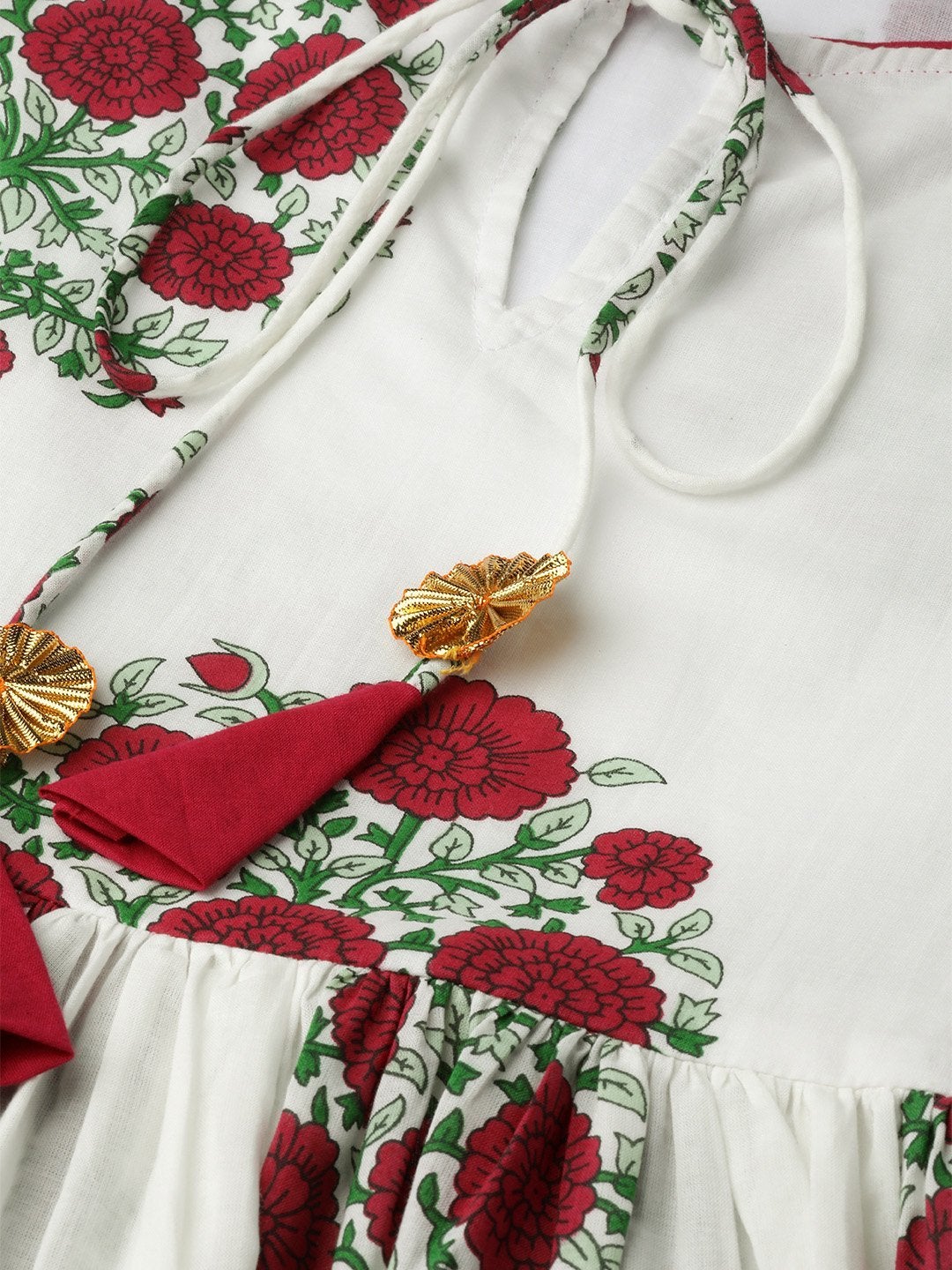 Women's Magenta Floral Kurta With Pants & Magenta Crinkled Du