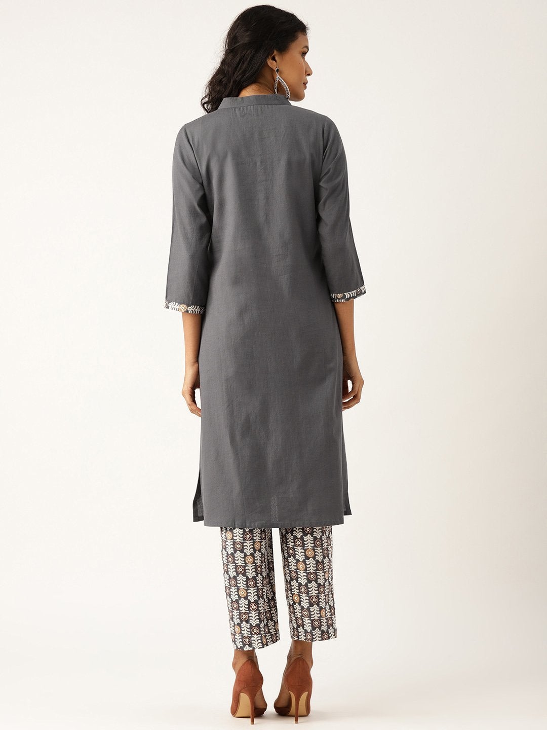 Women's Grey Floral Straight Kurta With