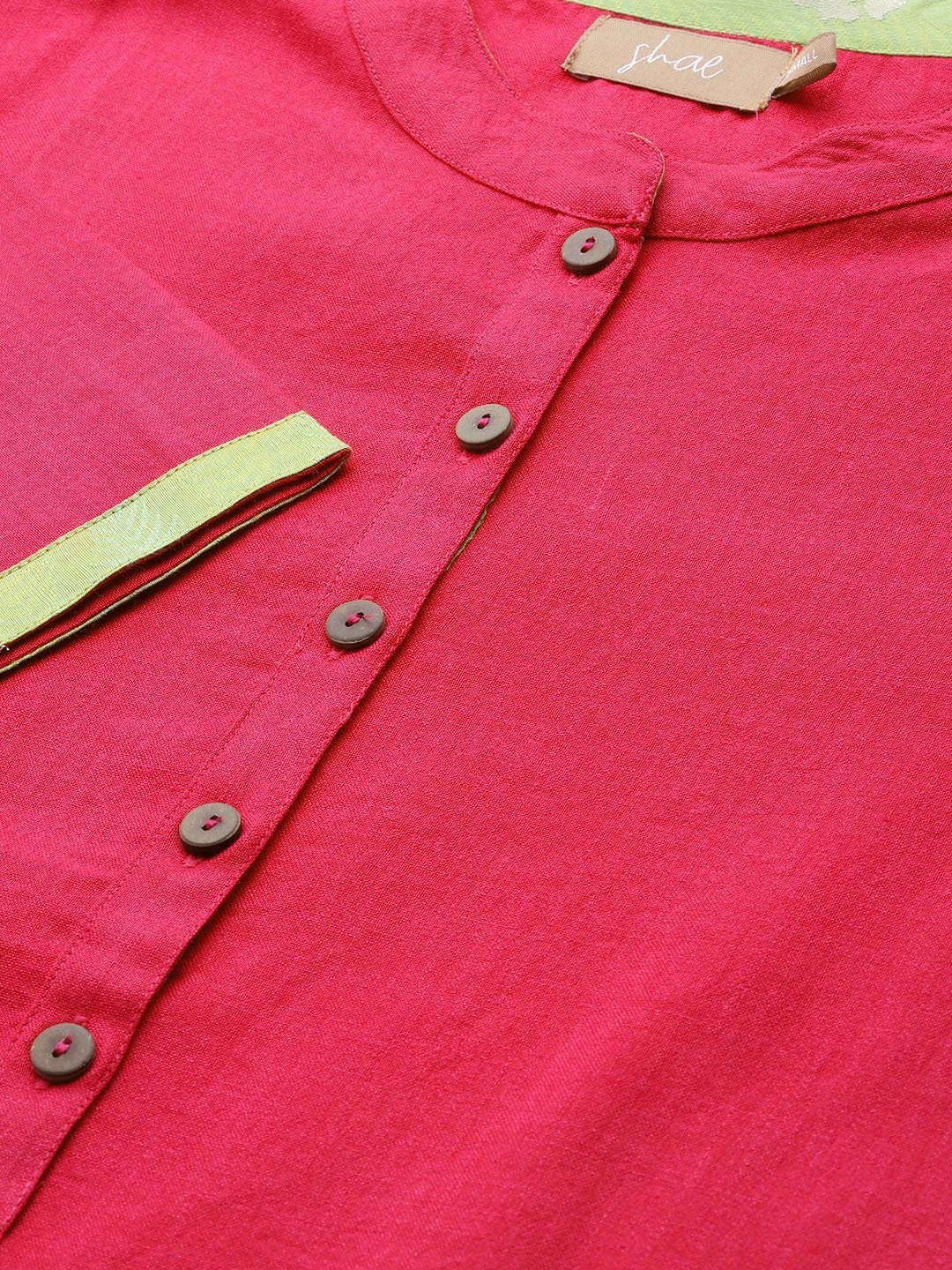 Women's Fuchsia Kurta With Pants & Green Chanderi Jacquard Du