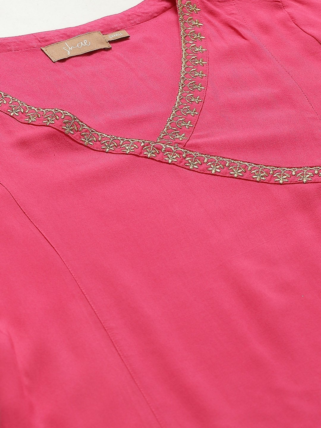 Women's Fuchsia Zari Emb Angrakha Top With Dhoti