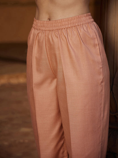Women's Peach Lace Detail Short Kurti With Palazzos