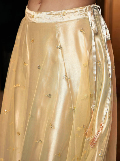 Women's Black Satin Shirt With Gold Tulle Sequin Skirt
