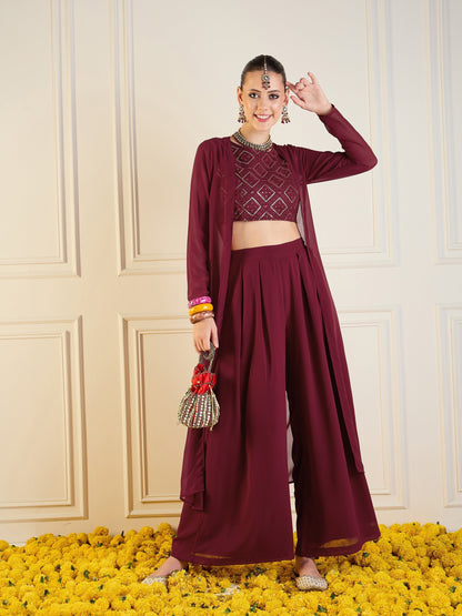 Women's Maroon Crop Top Co-Ord Set