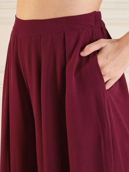 Women's Maroon Crop Top Co-Ord Set