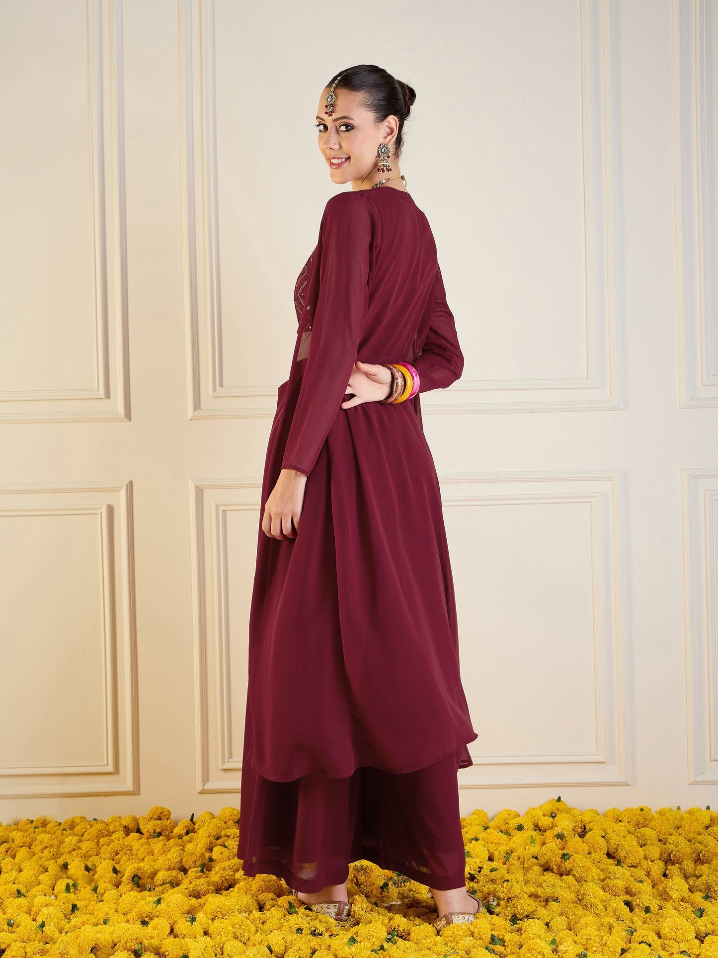 Women's Maroon Crop Top Co-Ord Set