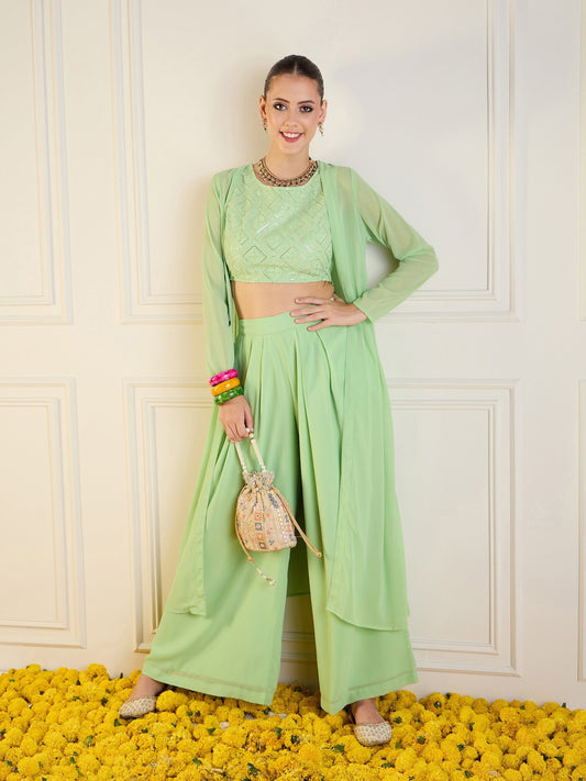 Women's Green Crop Top Co-Ord Set