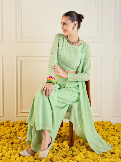 Women's Green Crop Top Co-Ord Set