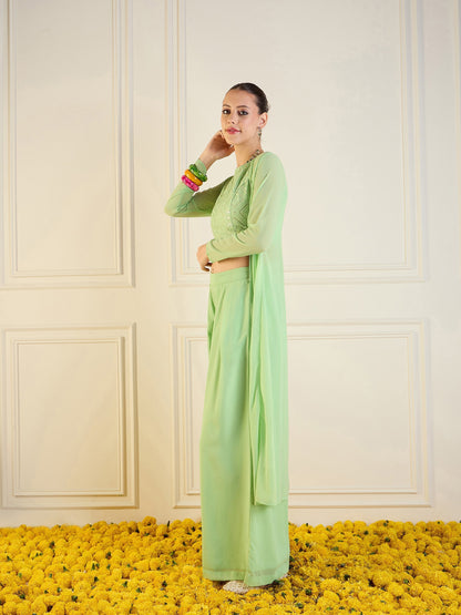 Women's Green Crop Top Co-Ord Set