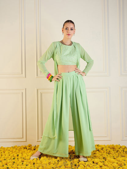 Women's Green Crop Top Co-Ord Set