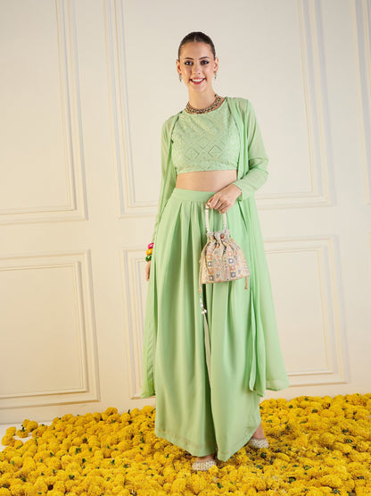 Women's Green Crop Top Co-Ord Set