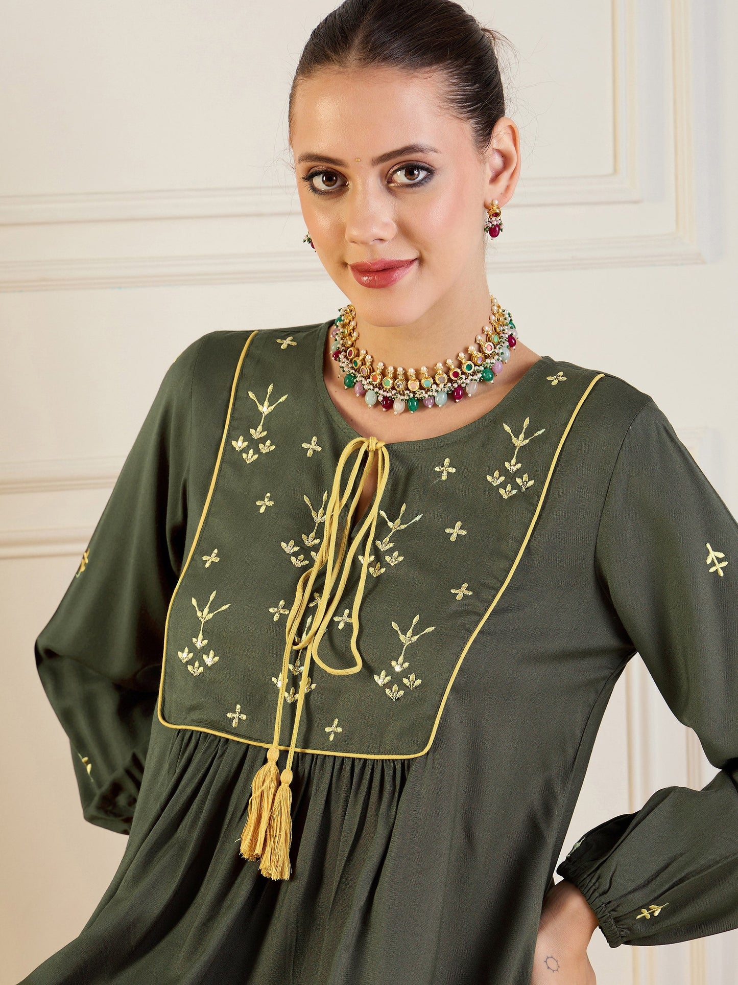 Women's Green Embroidered Co-Ord Set