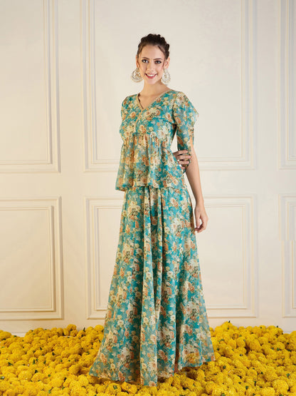 Women's Blue Floral Co-Ord Set
