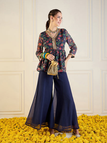 Women's Dark Blue Floral Co-Ord Set