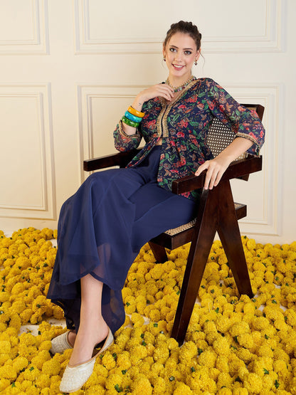 Women's Dark Blue Floral Co-Ord Set