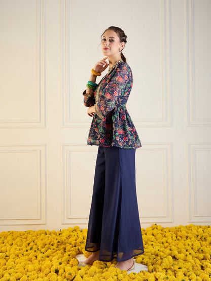 Women's Dark Blue Floral Co-Ord Set