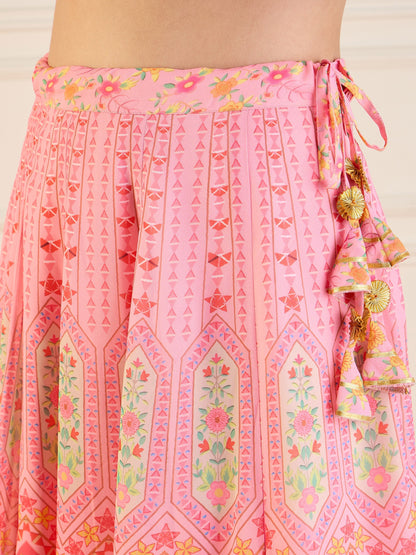Women's Pink Floral Lehenga Set