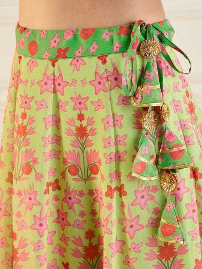 Women's Green Floral Lehenga Set