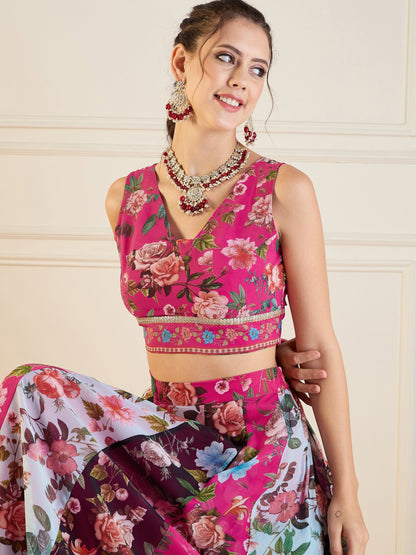 Women's Pink Floral Lehenga Set