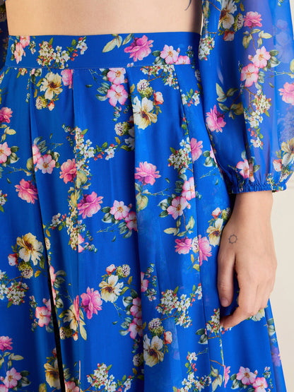 Women's Blue Floral Lehenga Set