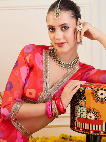 Women's Red Crop Top Lehenga Set