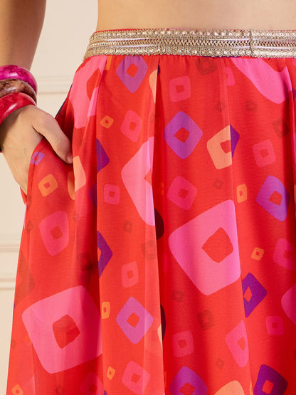 Women's Red Crop Top Lehenga Set