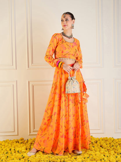 Women's Yellow Printed Lehenga Set