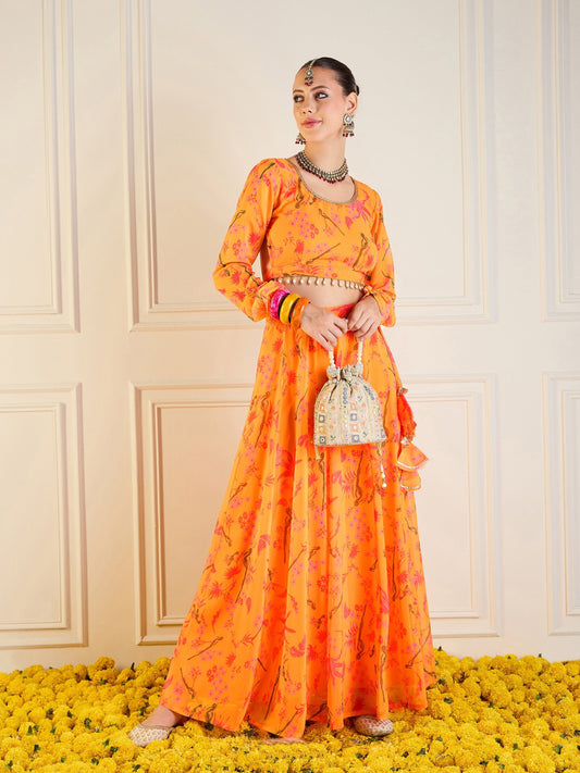 Women's Yellow Printed Lehenga Set