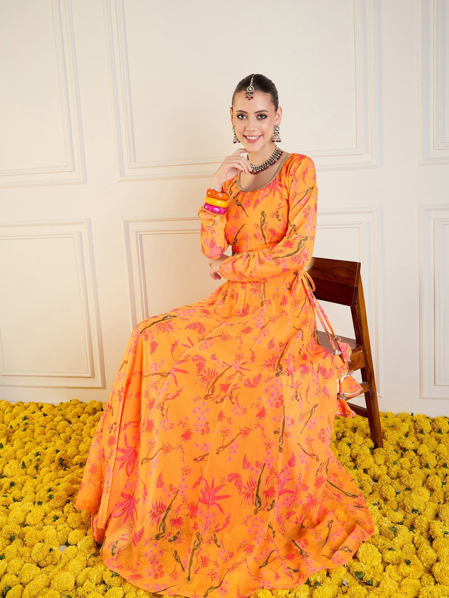 Women's Yellow Printed Lehenga Set