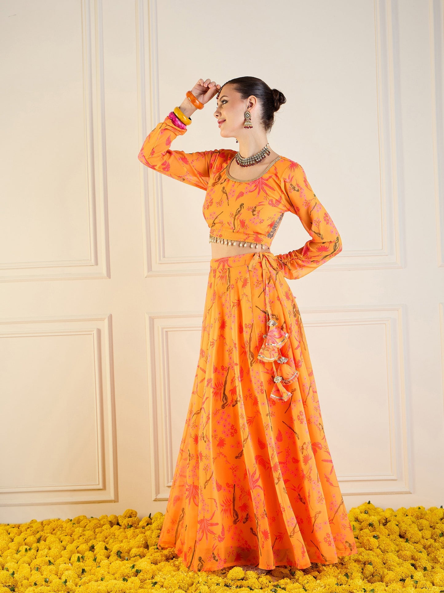 Women's Yellow Printed Lehenga Set