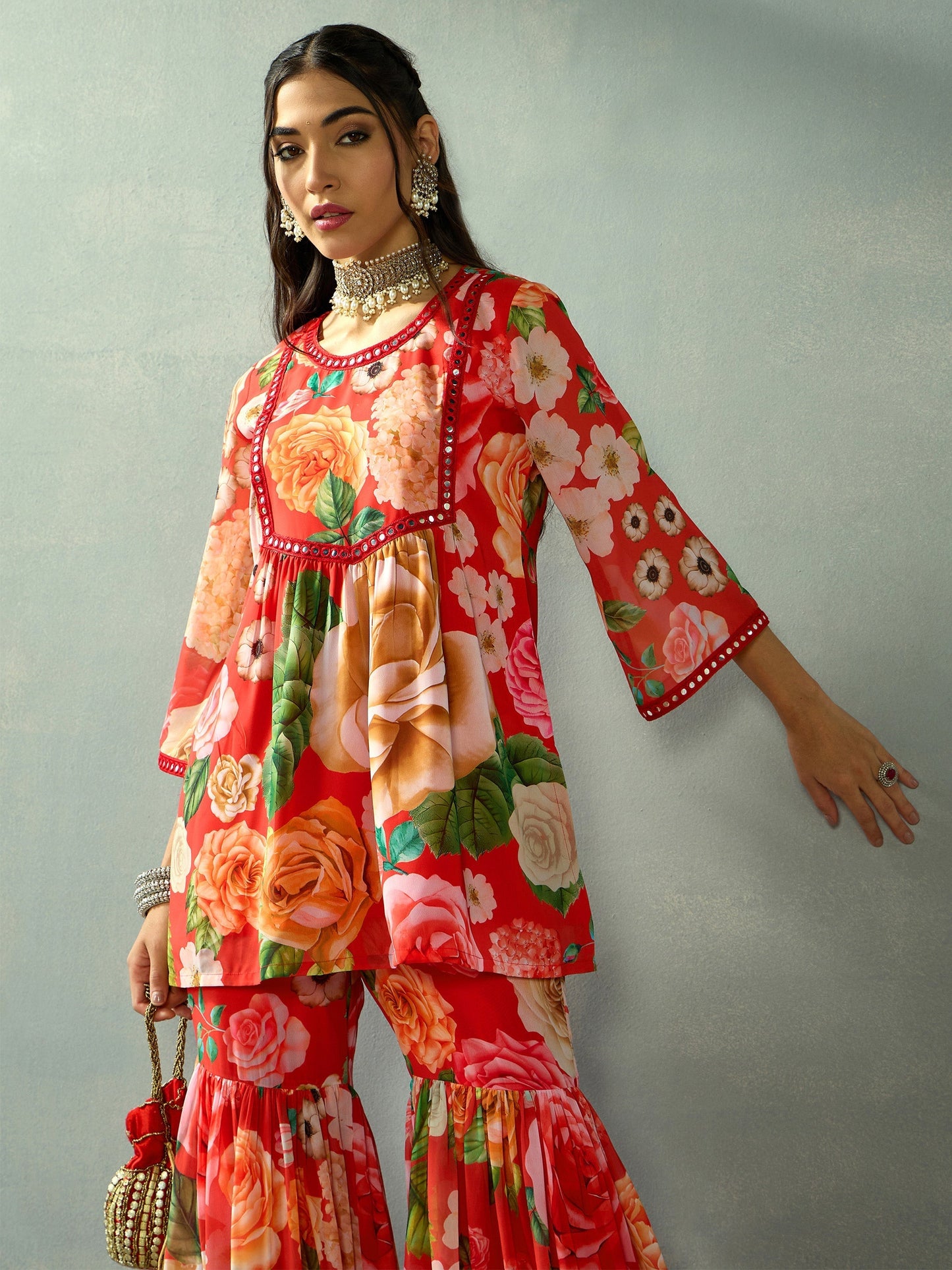 Women's Red Floral Co-Ord Set