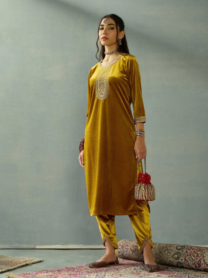 Women's Mustard Embroidered Co-Ord Set