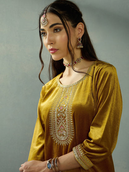 Women's Mustard Embroidered Co-Ord Set