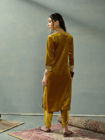 Women's Mustard Embroidered Co-Ord Set