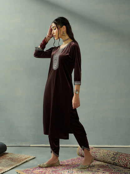 Women's Brown Embroidered Co-Ord Set