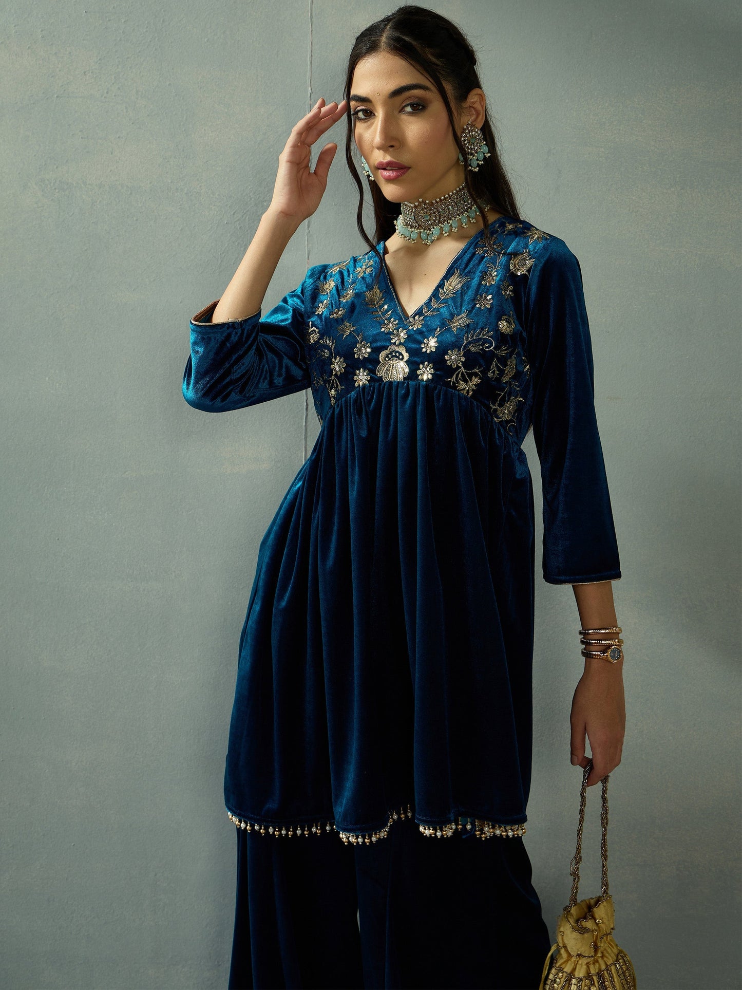 Women's Teal Embroidered Co-Ord Set
