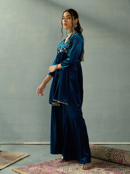 Women's Teal Embroidered Co-Ord Set