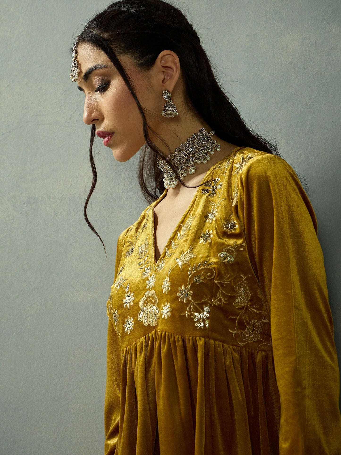 Women's Mustard Embroidered Co-Ord Set