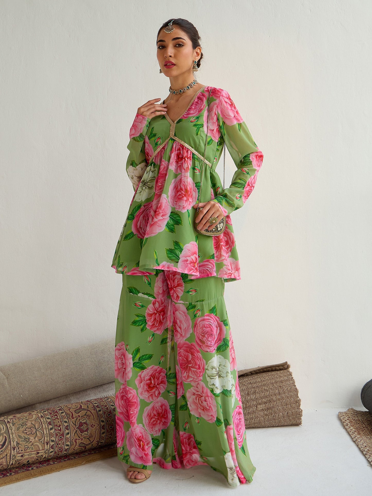Women's Green Floral Co-Ord Set