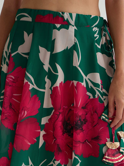 Women's Green Floral Lehenga Set