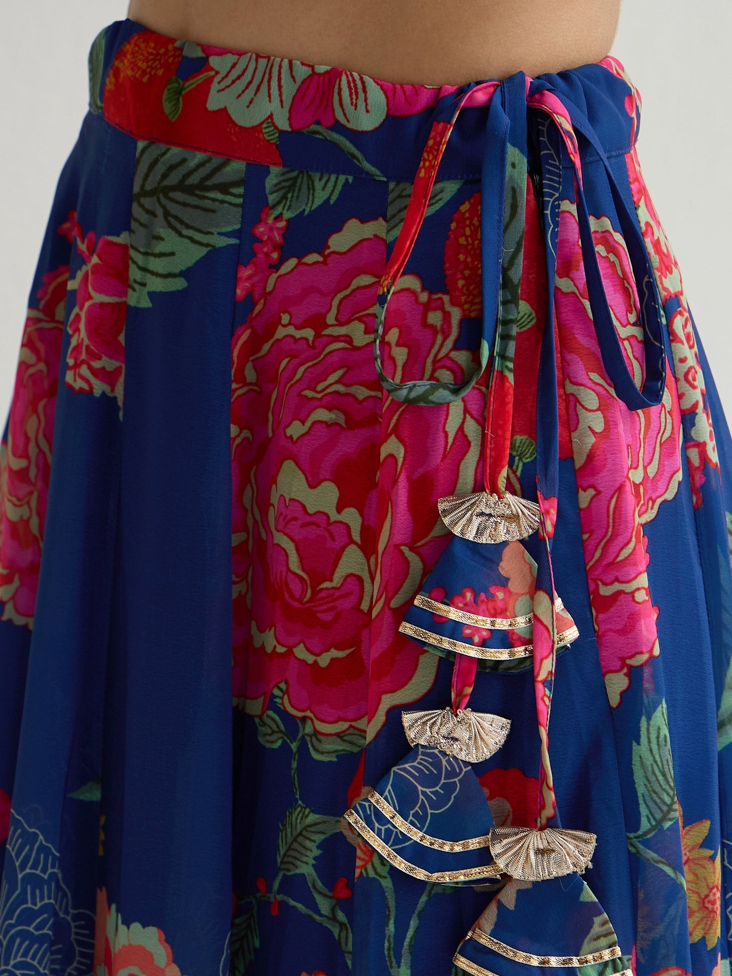 Women's Navy Blue Floral Lehenga Set