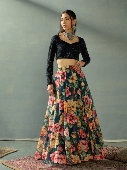 Women's Black Strong Lehenga Set