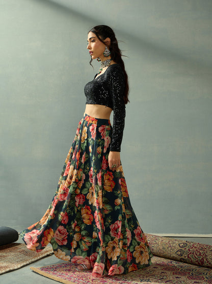 Women's Black Strong Lehenga Set
