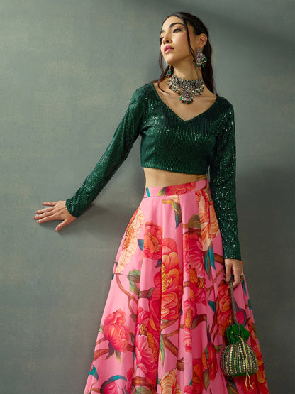 Women's Green Strong Lehenga Set