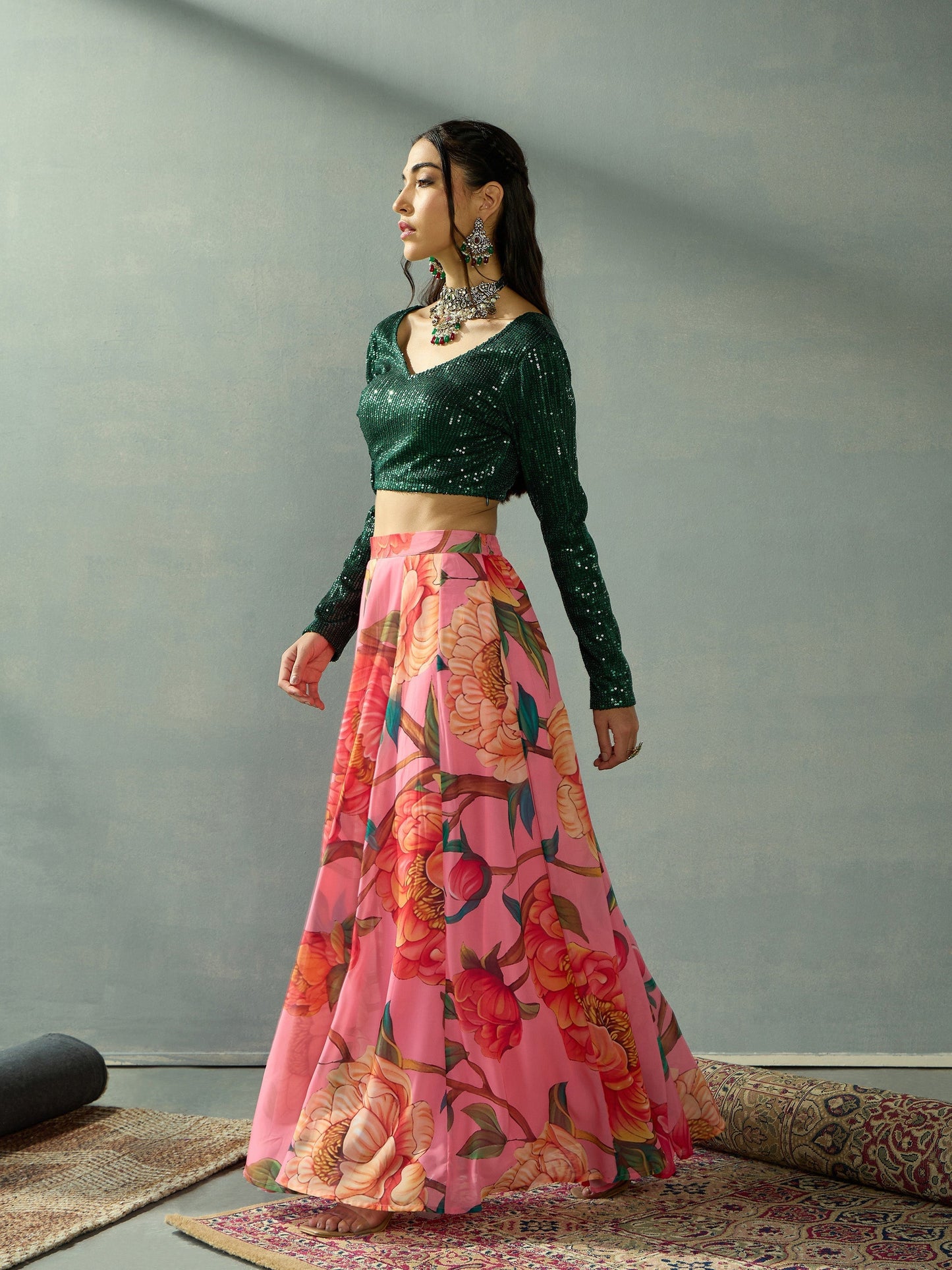 Women's Green Strong Lehenga Set