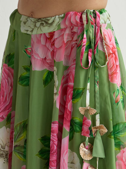 Women's Green Floral Lehenga Set