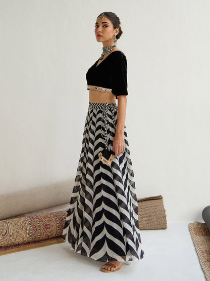Women's Black Crop Top Lehenga Set