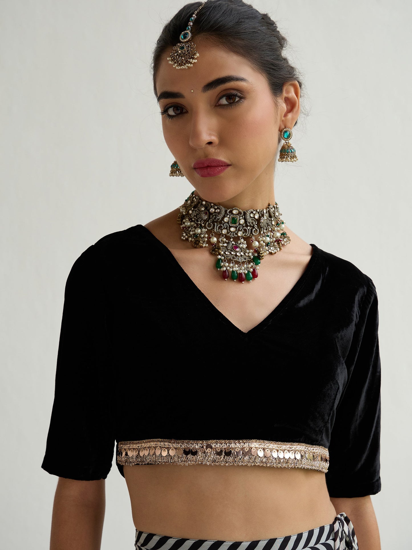 Women's Black Crop Top Lehenga Set