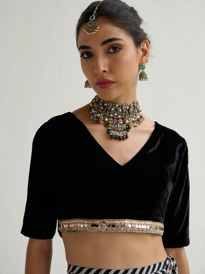 Women's Black Crop Top Lehenga Set