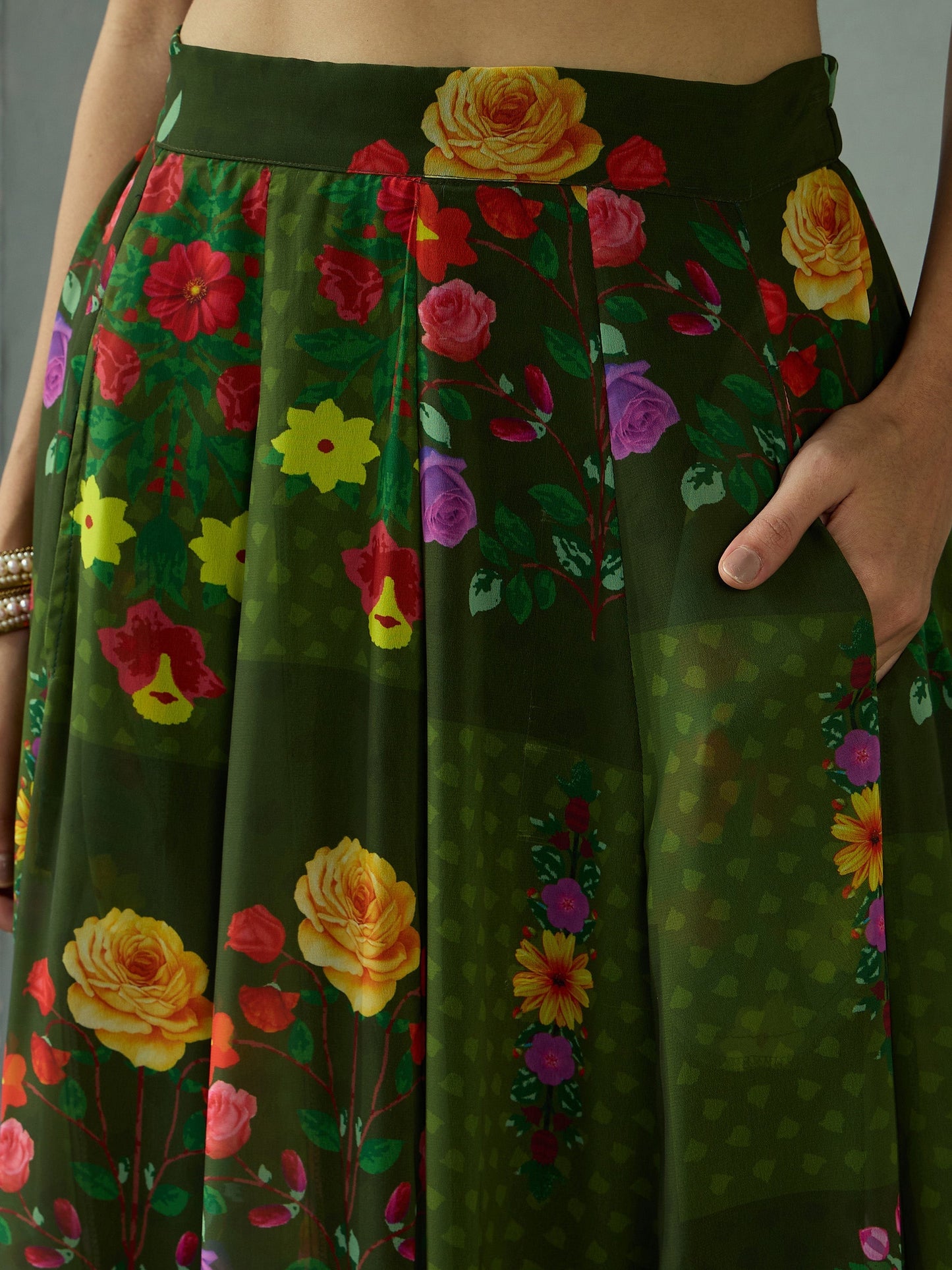 Women's Green Floral Lehenga Set